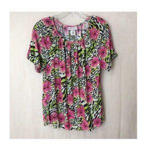 Rebecca Malone Floral Zebra Sequin Top Pink MEDIUM